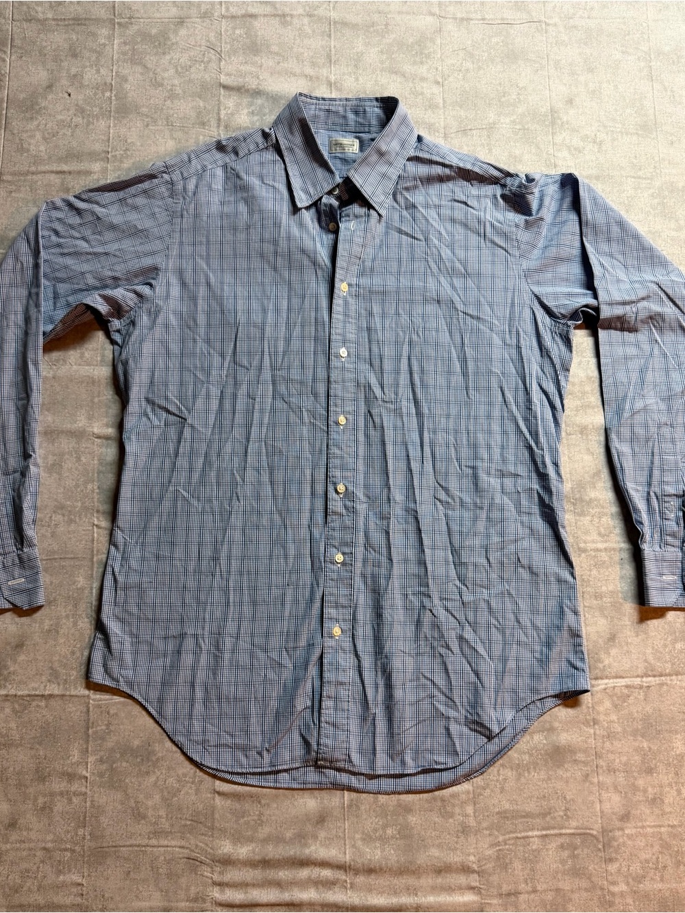 Mitsukoshi Men's L Regular Blue/White Check Cotton Woven Long Sleeve Button-Up
